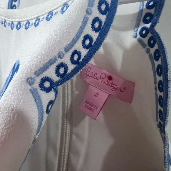 Blue and White Halter Dress with Embroidery - Picture 2 of 3